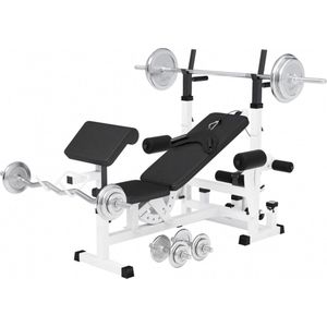 Gorilla Sports Fitnessbank Wit Met Halterset 108 kg - Chroom - Halterbank Met Gewichten