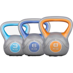 Gorilla Sports Kettlebells - Kunststof Trendy - 3 kg, 6 kg & 8 kg - Set van 3