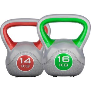 Gorilla Sports Kettlebells - Kunststof Trendy - 14 kg & 16 kg - Set van 2