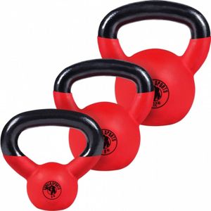 Gorilla Sports Kettlebell set - 4 kg 8 kg 12 kg - Gietijzer - Rubber Coating - Vinyl - Rood