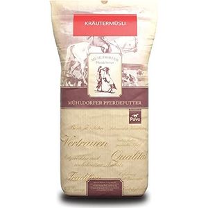 Mühldorfer Kruidenmuesli, 20 kg, bij hoesten en luchtwegklachten, ideale rangeeraanvulling, met waardevol kruidenmengsel, voer voor alle paarden