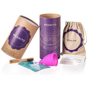 Deluxe menstruatiecup muggen van medische siliconen, menstruatiekap incl. natuurlijke reinigingsborstel, zak & geschenkdoos (maat A)
