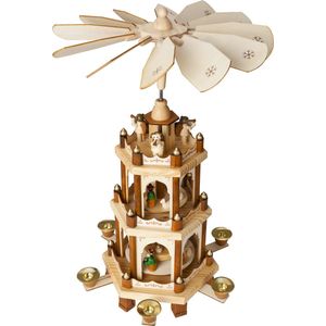 BRUBAKER Kerstpiramide Houten Piramide - Natuur - 3 Niveaus - 45 cm Hoogte - Handbeschilderde Figuren