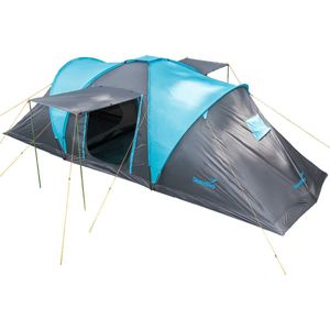 Skandika Hammerfest 6 Protect Tent – Tenten – Koepeltent - Campingtent – Ingenaaide Tentvloer - Voor 6 personen – 200 cm stahoogte - Muggengaas – 2 slaapcabines – 620x220x200 cm (LxBxH) - 2000 mm waterkolom – Outdoor, Camping - Kamperen – grijs/blauw
