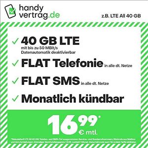 handyvertrag.de LTE All X GB - maandelijkse uitschakelfunctie (Flat Internet X GB LTE met maximaal 50 Mbit/s met automatisch uitschakelbare gegevens, platte telefoon, SMS en in het buitenland, X,XX Euro/maand