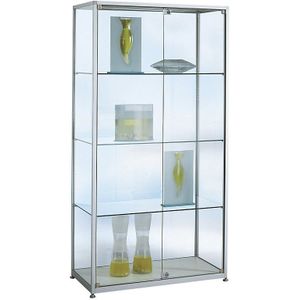 Staande vitrine, hoogte 2000 mm, 2 draaideuren, b x d = 800 x 400 mm, zilverkleurig geanodiseerd