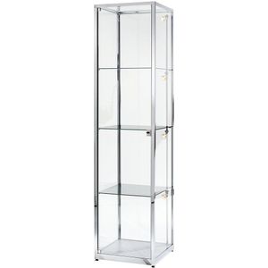 Zuilvitrine, hoogte 2000 mm, 1 draaideur, b x d = 500 x 500 mm, hoogglanzend verchroomd