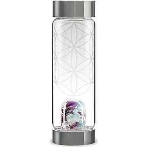 VitaJuwel ViA FLOWER OF LIFE Waterfles van glas (0,5 l) met amethist, aquamarijn, bergkristal en bloem van het leven