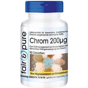 Fair & PureÂ® - Chroom tabletten 200mcg - chroompicolinaat - vegan - gistvrij - zonder magnesiumstearaat - 90 tabletten