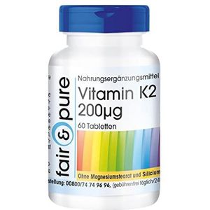 Fair & Pure® - Vitamine K2 tabletten 200mcg - natuurlijke menaquinone MK-7 - vegan - 60 tabletten - hoge dosering vitamine K2