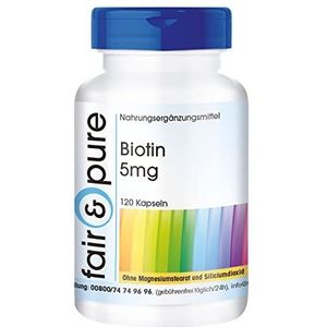 Fair & Pure® - Biotine 5mg - 120 veganistische capsules - hoog gedoseerd en biobeschikbaar - Duitse kwaliteitsproductie - Fair & Pure