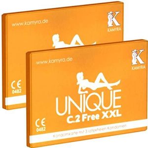 Kamyra Unique C.2 Free XXL, grote latexvrije condooms gemaakt van AT-10, hypoallergeen, vlakke basis - zonder ring, extra dun (0.015mm) en zonder geur, 2 x 3 stuks