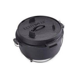 Echtwerk Dutch Oven, gietijzeren BBQ kookpan ca. 4,9 l, reeds ingebrand - preseasoned, deksel met roestvrijstalen handvat als pan te gebruiken, grillpan voor binnen en buiten, Small Edition, zwart