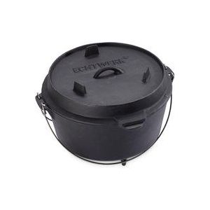 ECHTWERK Dutch Oven BBQ steelpan, ca. 8 liter, reeds gekookt, deksel met roestvrijstalen handvat als pan, grillpan voor buiten, Big-Edition, gietijzer