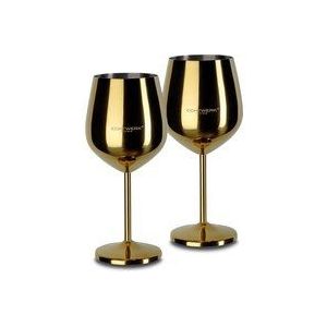 ECHTWERK onbreekbare wijnglazen/wijnkelk van roestvrij staal, wijnglazenset, rode wijnglas, wijnproeverglazen, campingglazen, cocktailglazen, robuust, onbreekbaar, Gold Edition, 2-delig, 21 x 7,3 cm,