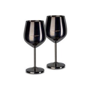 Echtwerk Set van 2 onbreekbare roestvrijstalen wijnglazen, zwarte editie, 21 x 7,3 cm, 0,5 liter