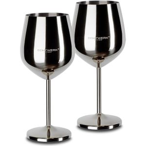 Echtwerk Set van 2 onbreekbare roestvrijstalen wijnglazen, 21 x 7,3 cm, 0,5 liter