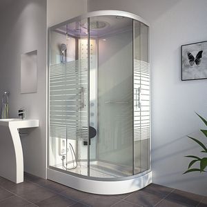 Duschkabine mit Wasserfall und Rückenmassage white pearl Farbe: Weiß, Größe: 120 x 80 cm Rechts Dusche Duschkabine Duschtempel Duschabtrennung - Home
