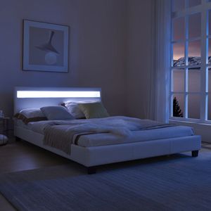 Bed Parijs met LED-verlichting bedbodem 140x200 cm wit