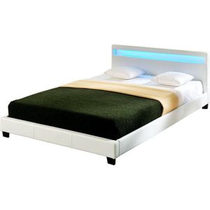 Bed Parijs met LED-verlichting bedbodem 160x200 cm wit