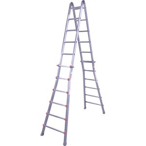 Telescopische multifunctionele ladder, bok-, aanleg-, opsteek- en trapladder in één, 4 x 6 sporten