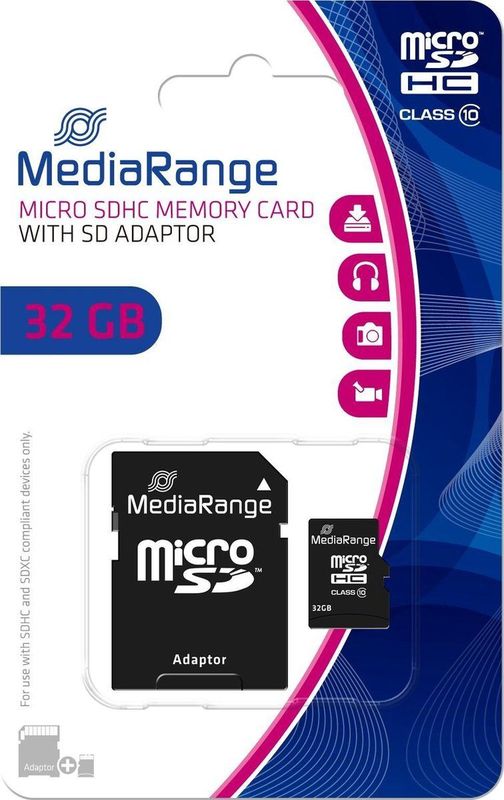 MediaRange - microSDHC Geheugenkaart - 32GB - Class 10 - Met Adapter