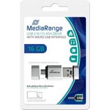 MediaRange - USB Nano Geheugenstick - 16 GB - Zilver - Met Micro USB Adapter