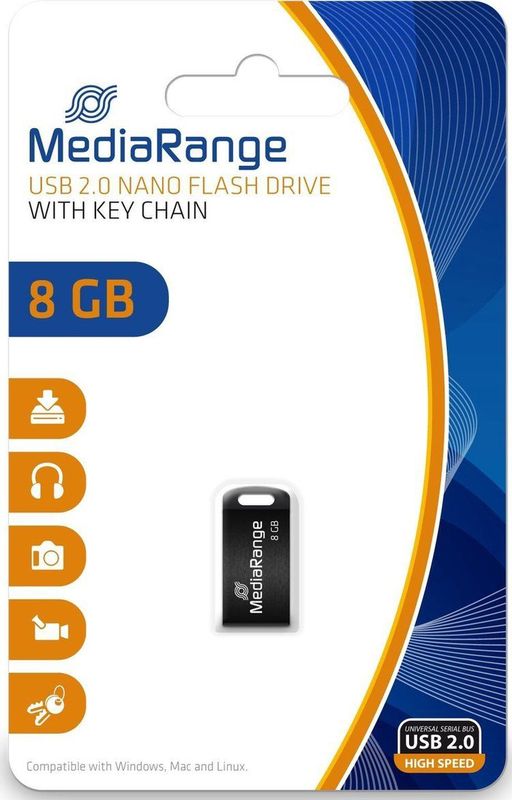 MediaRange - USB Nano-Geheugenstick - 8GB - Zwart - USB 2.0