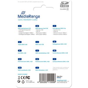 MediaRange SDHC geheugenkaart 4 GB - snelheid klasse 10, leessnelheid tot 15 MB/s, externe gegevensopslag voor mobiele apparaten zoals digitale camera's of smartphones