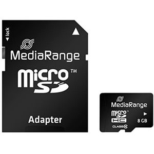 MediaRange MR957 8 GB microSDHC klasse 10 geheugenkaart - Geheugenkaarten (8 GB, microSDHC, klasse 10, 15 MB/s, zwart)