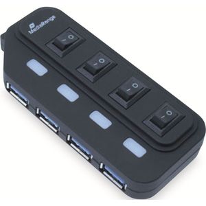 Mediarange - USB 3.0 Hub - 4x USB 3.0 - Zwart - Compact