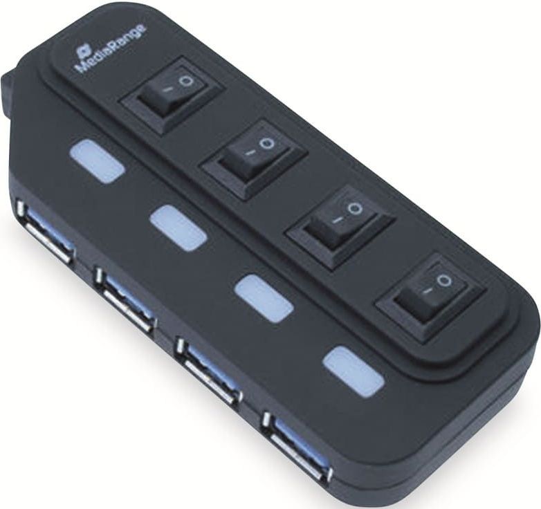 Mediarange - USB 3.0 Hub - 4x USB 3.0 - Zwart - Compact