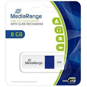 MediaRange MR971 USB-flashdrive, 8 GB, USB Type-A 2.0, blauw, wit - USB-flashstation (8 GB, USB type A, 2.0, 12 MB/s, Slide, blauw, wit)