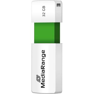 MediaRange USB 2.0 Memory Stick 32 GB - Color Edition, Mini USB Flash Drive met schuifmechanisme, externe geheugenuitbreiding met leessnelheid tot 15 MB/s, kleur groen