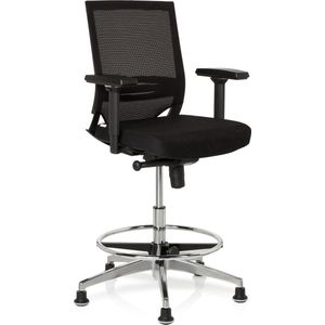 Werkkruk/Verhoogde Bureaustoel - Verstelbare Armleuning - Stof - Zwart - Ergonomisch