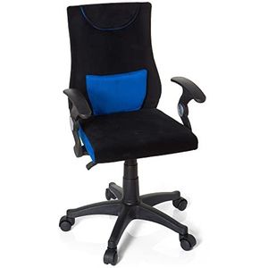 hjh OFFICE 670470 kinderbureaustoel, kinderbureaustoel KIDDY PRO AL zwart/blauw, gevoerde zitting met armleuningen, lendenversterkingskussen geïntegreerd in de rugleuning, ergonomisch en comfortabel