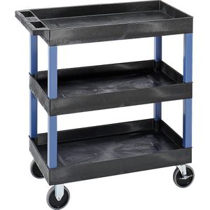 Universele wagen MULTI, l x b x h = 895 x 460 x 950 mm, 3 etages, 3 opvangbakken, zwart/blauw