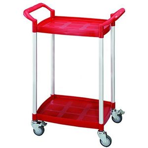 T-EQUIP SKMW-420-R kunststof trolley met 2 verdiepingen, 65,5 x 37 x 85 cm, draagkracht 100 kg, schuifbewagen, transportwagen, opbergwagen, rood