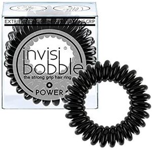 Invisibobble Power True Black Haarelastiek zwart x3, haarelastiek spiraal voor dames en heren, extra sterk, haarelastiekjes zonder strepen