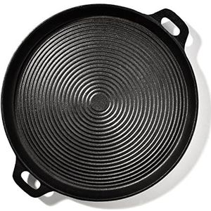 ToCi grillplaat geribbeld 35 x 3 cm (ØxH) van gietijzer | Grillpan geschikt voor BBQ en fornuis | Universele pan rond en ingebrand voor bakken en braden op de grill