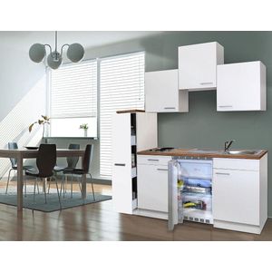 Goedkope keuken 180  cm - complete kleine keuken met apparatuur Luis - Wit/Wit - elektrische kookplaat  - koelkast  - mini keuken - compacte keuken - keukenblok met apparatuur