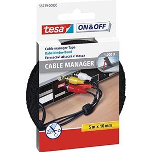 tesa On & Off Cable Manager Universal - klittenband kabelbinders voor het opbergen van kabels - bundelt kabels in huis en kantoor - op maat te snijden - 10 mm x 5 m