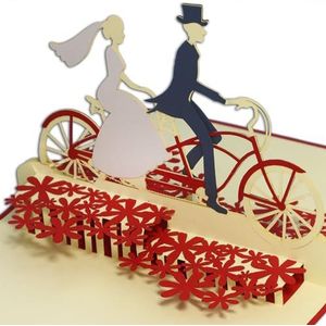 Lin-Pop Up Kaarten Bruiloftskaarten, Bruiloftsuitnodigingen Valentijnskaarten 3D-Kaarten Wenskaarten Liefde Bruiloft Bruidspaar met Fiets