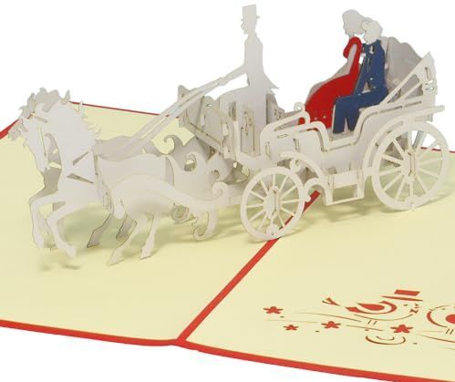 LINPOPUP®, LIN17068, pop-up kaart trouwkaart 3D-kaart bruiloft uitnodiging wenskaart bruidspaar trouwkoets, N84