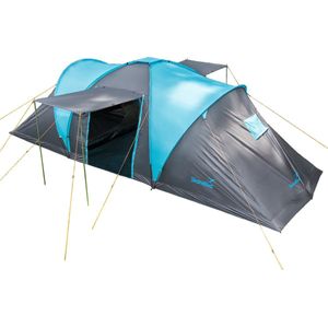 Skandika Hammerfest 6 Tent – Tenten – Koepeltent - Campingtent – Voor 6 personen – 200 cm stahoogte - Muggengaas – 2 slaapcabines – 220 x 620 x 200 cm (L x B x H) - 2000 mm waterkolom – Camping, Outdoor, Tuin - Kamperen – grijs/blauw