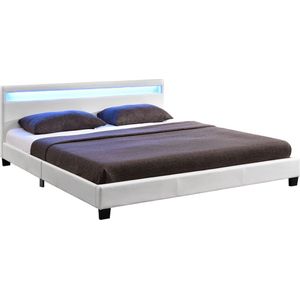 Gestoffeerd bed Paris - 140 x 200 cm - Wit - LED Verlichting