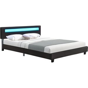 Gestoffeerd bed Paris - 160 x 200 cm - Zwart - LED Verlichting