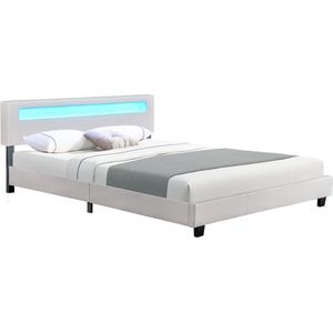 Gestoffeerd Bed Paris - 180 x 200 cm - Wit - LED Verlichting