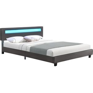 Gestoffeerd bed Paris - 160 x 200 cm - Donkergrijs - LED Verlichting