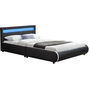 Gestoffeerd bed Sevilla - 140 x 200 cm - Zwart - LED Verlichting